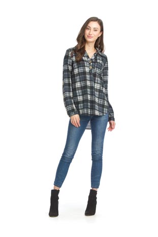 ST-15300 - Plaid Pintuck Sweater Top - Colors: Blue, Grey - Available Sizes:XS-XXL - Catalog Page:6 